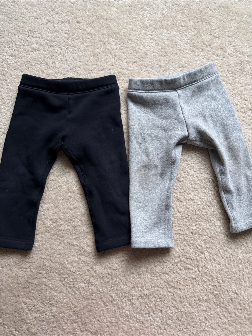 Primary Kids Black and Gray fleece lined Leggings - bundle of 2.  6-12m